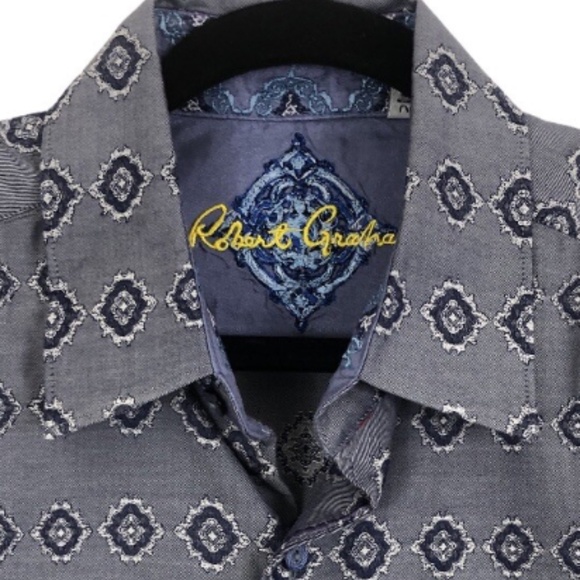 Robert Graham Mens Purple Embroidery Cuff Long Sleeve Cotton Dress Shirt- Sz-XL - Picture 2 of 16